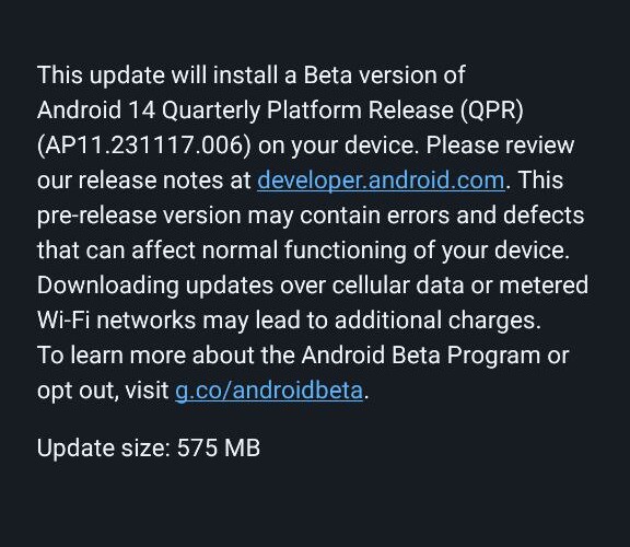 Android 14 QPR2 Beta update rolled out with December 2023 security patch